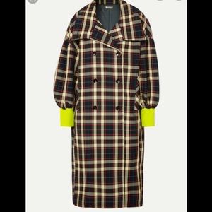 Designer Double-breasted Checked Gabardine Coat